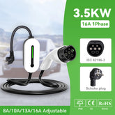 16A Type2 EV Chargers 1Phase 3.5KW Touchscreen Button Control Box GB/T Type1 J1772 Socket 5M Cable EV Charging Accessories